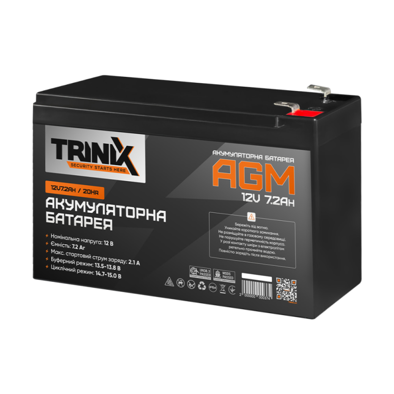 Trinix 12V7.2Ah/20Hr AGM Акумуляторна батарея 12В 7.2Аг свинцево-кислотна Trinix 12V7.2Ah/20Hr AGM Акумуляторна батарея 12В 7.2Аг свинцево-кислотна
