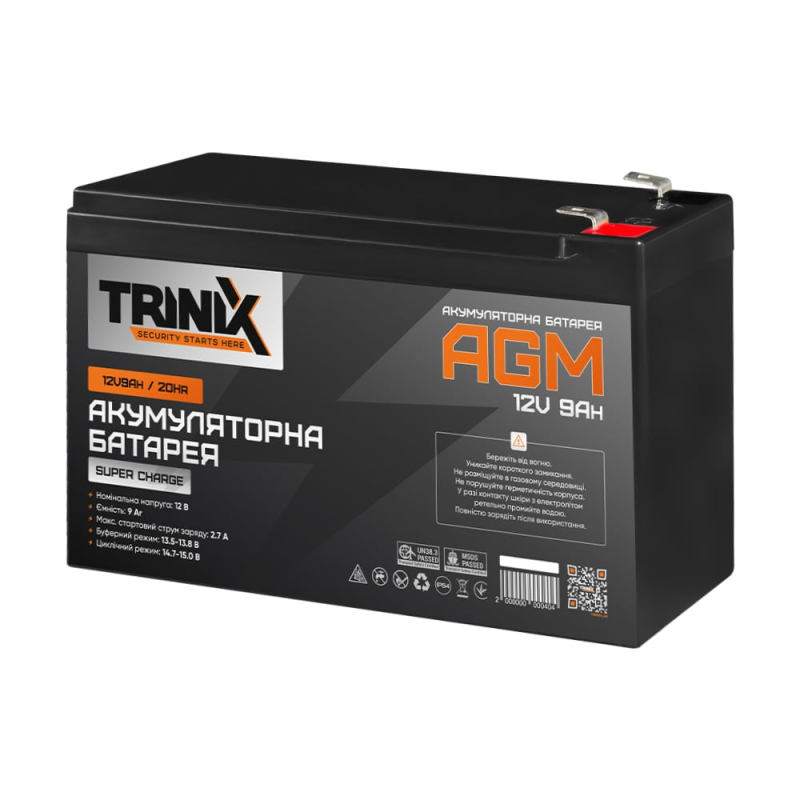 Trinix 12V9Ah/20Hr Super Charge AGM Акумуляторна батарея 12В 9Аг свинцево-кислотна Trinix 12V9Ah/20Hr Super Charge AGM Акумуляторна батарея 12В 9Аг свинцево-кислотна