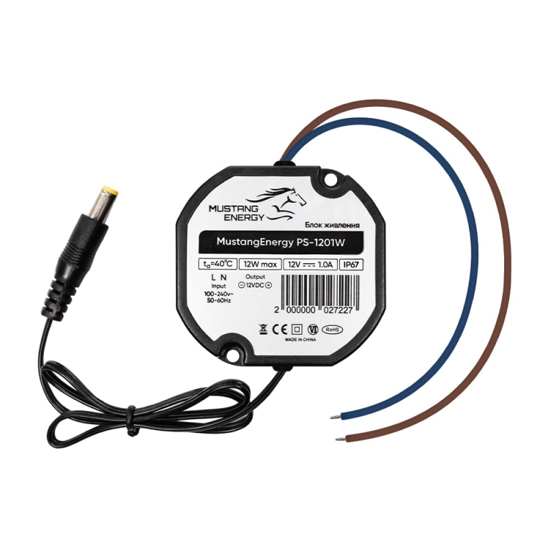 Блок живлення Mustang Energy PS-1201W 12V/1A вологозахищений IP67 Блок живлення Mustang Energy PS-1201W 12V/1A вологозахищений IP67