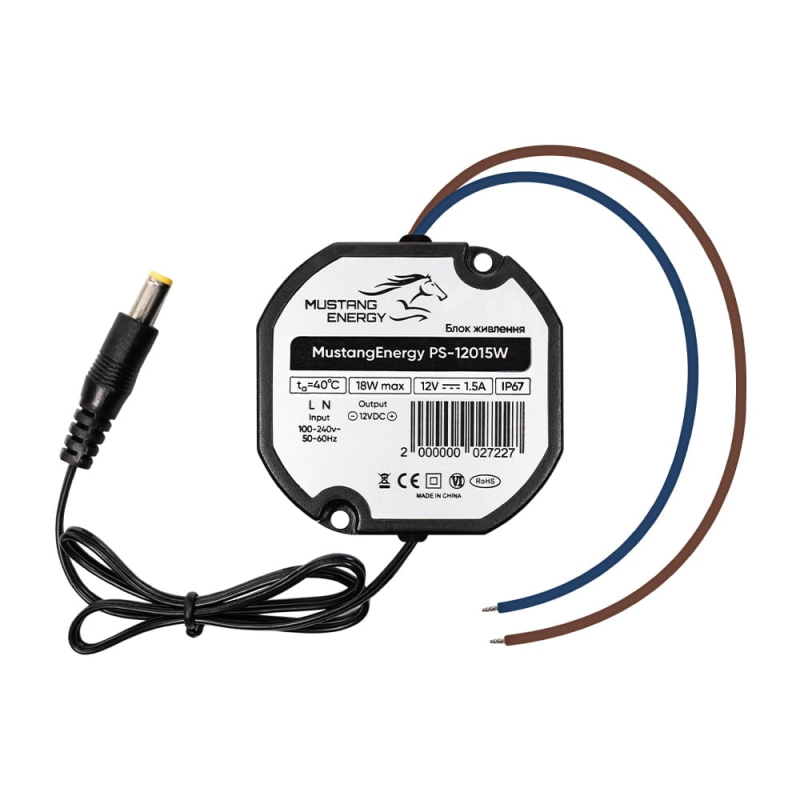 Блок живлення Mustang Energy PS-12015W 12V/1.5A вологозахищений IP67 Блок живлення Mustang Energy PS-12015W 12V/1.5A вологозахищений IP67