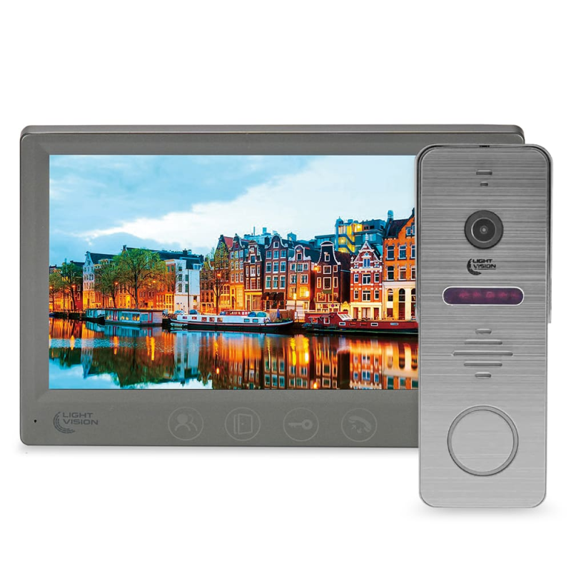 Комплект відеодомофона Light Vision: домофон 7“ AMSTERDAM FHD Grey та відеопанель RIO FHD Grey