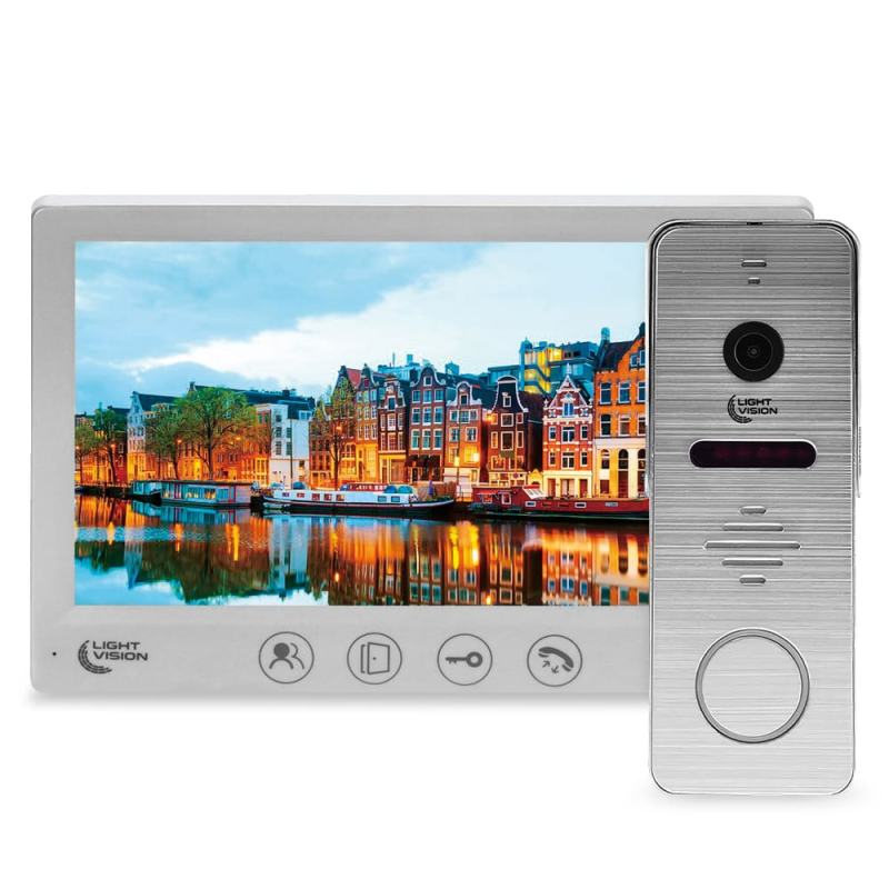 Комплект відеодомофона Light Vision: домофон 7“ AMSTERDAM FHD White та відеопанель RIO FHD Silver