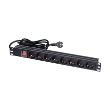 Блок розеток NVC-PDU/8M-16А Black для комутаційної шафи 19“ на 8 розеток, з вимикачем