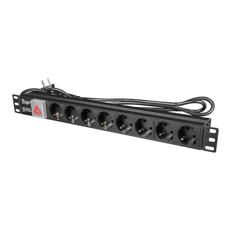 Блок розеток E-NET PDU/8M-16А Black на 8 розеток Schuko, з вимикачем Блок розеток E-NET PDU/8M-16А Black на 8 розеток Schuko, з вимикачем