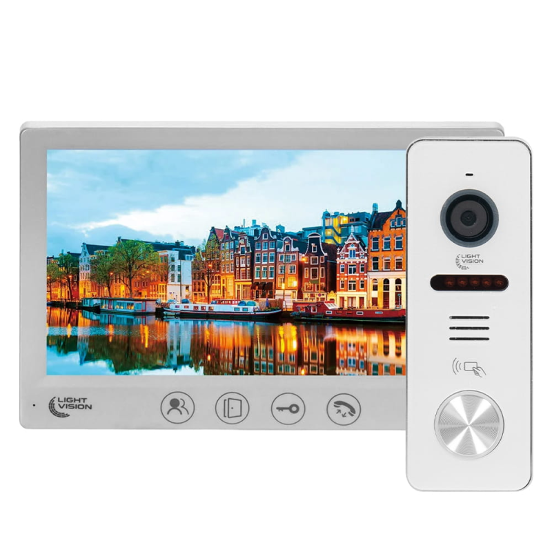 Комплект відеодомофона Light Vision: домофон 7“ AMSTERDAM FHD White та відеопанель 2Mp White