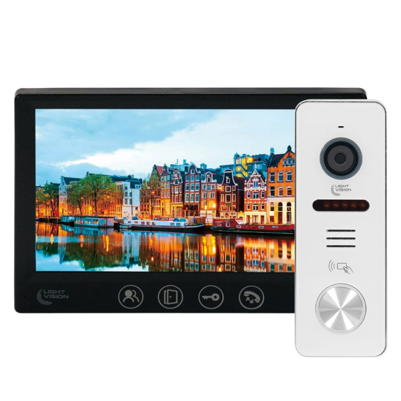 Комплект відеодомофона Light Vision: відеодомофон 7“ AMSTERDAM FHD Black та відеопанель 2Mp White
