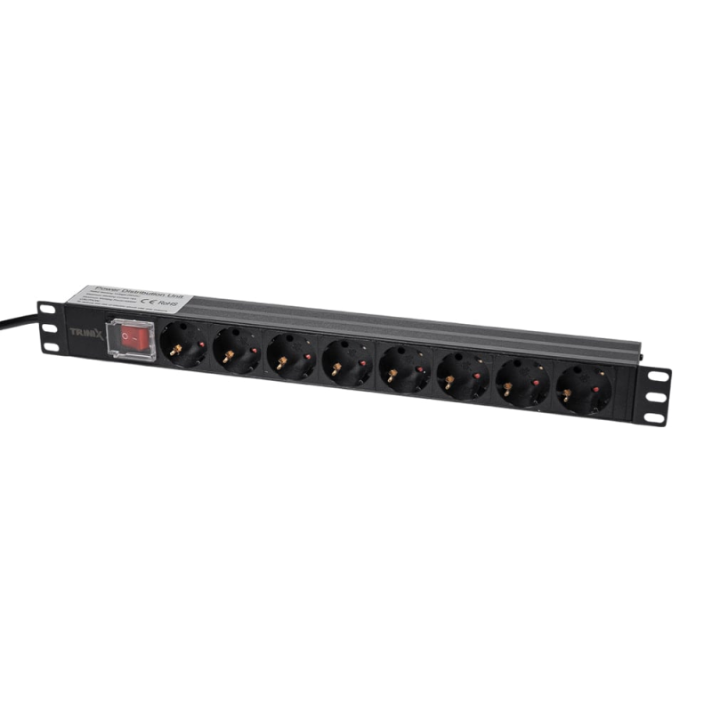 Блок розеток Trinix TRX-PDU/8M-16А Black для комутаційної шафи 19“ на 8 розеток, з вимикачем Блок розеток Trinix TRX-PDU/8M-16А Black для комутаційної шафи 19“ на 8 розеток, з вимикачем