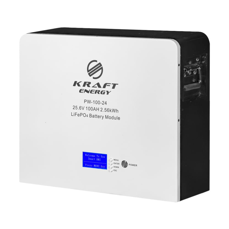 Акумуляторна батарея літій-залізо-фосфатна 25.6В 100А*год 2560Вт*год Kraft PW-100-24 LiFePO4 настінний монтаж Акумуляторна батарея літій-залізо-фосфатна 25.6В 100А*год 2560Вт*год Kraft PW-100-24 LiFePO4 настінний монтаж