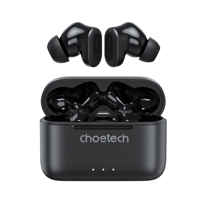 Бездротові навушники Choetech BH-T15 Black TWS, Bluetooth 5.2, ANC+ENC Бездротові навушники Choetech BH-T15 Black TWS, Bluetooth 5.2, ANC+ENC